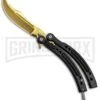 Andux CS Black Balisong Butterfly Knife W/ Black Inlays - Bowie Gold Plain -Kershaw Store Butterfly Black Handle Yellow Blade BF310477 2 BHQ 81130 jr large