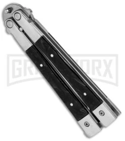 Noble Flipper Black Marble Balisong Butterfly Knife - Satin Plain -Kershaw Store Butterfly Black Marble Inlay BHQ 81120 jr side large