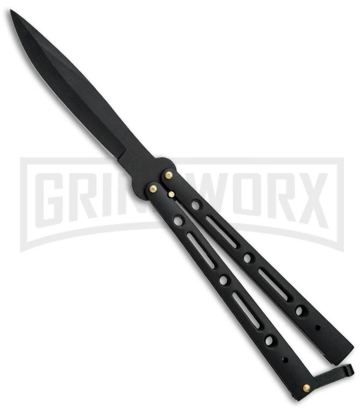 Andux Aerial Black Balisong Butterfly Knife - Black Plain 3 Andux Aerial Black Balisong Butterfly Knife - Black Plain