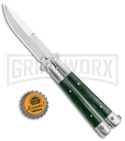 Noble Flipper Green Marble Balisong Butterfly Knife - Satin Plain -Kershaw Store Butterfly Green Marble Inlay BHQ 81124 jr bottlecap large