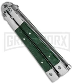 Noble Flipper Green Marble Balisong Butterfly Knife - Satin Plain -Kershaw Store Butterfly Green Marble Inlay BHQ 81124 jr spine large