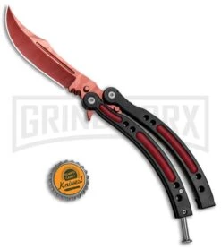 Andux CS Black Balisong Butterfly Knife W/ Red Inlays - Bowie Red Plain -Kershaw Store Butterfly Red Inlay Black Handle BF310477 1 BHQ 81131 jr bottlecap large