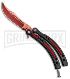 Andux CS Black Balisong Butterfly Knife W/ Red Inlays - Bowie Red Plain