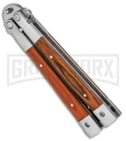 Noble Flipper Wood Balisong Butterfly Knife - Satin Plain 8 Noble Flipper Wood Balisong Butterfly Knife - Satin Plain -Kershaw Store Butterfly Wood Handle Inlay Polished BHQ 81122 jr side large