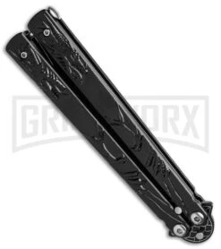 Chalkhill Balisong Black Butterfly Knife - Black Tanto Dragon Handles -Kershaw Store Chalkhill Baisong Black Butterfly Knife Black Dragon Handles GX 37649 td spine large