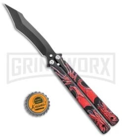 Chalkhill Balisong Butterfly Knife - Black/Red Dragon Handles - Black Plain -Kershaw Store Chalkhill Balisong Black Butterfly Black Red Dragon Handles GX 37965 jr bottlecap large