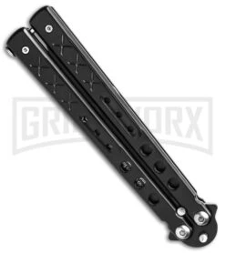 Chalkhill Balisong Butterfly Knife - Black Tanto Dotted -Kershaw Store Chalkhill Balisong Black Butterfly Knife Black Plain GX 37647 td side large