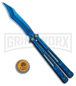Chalkhill Balisong Black Butterfly Knife - Blue Tanto Skeletonized Handles 9 Chalkhill Balisong Black Butterfly Knife - Blue Tanto Skeletonized Handles -Kershaw Store Chalkhill Balisong Blue Butterfly Knife Blue Plain GX 37645 td size large