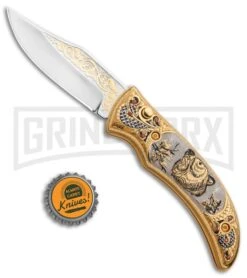 Custom Russian Gold Bear Automatic Knife - Polish Plain -Kershaw Store Custom Russian Gold Bear Auto Polish RV HC3 BEAR GX 31049 jr bottlecap large