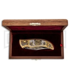 Custom Russian Gold Bear Automatic Knife - Polish Plain -Kershaw Store Custom Russian Gold Bear Auto Polish RV HC3 BEAR GX 31049 jr box large