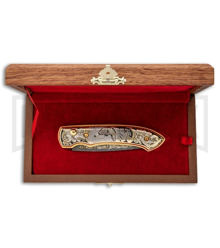 Custom Russian Gold Fish Automatic Knife - Damascus Plain 6 Custom Russian Gold Fish Automatic Knife - Damascus Plain - Image 4