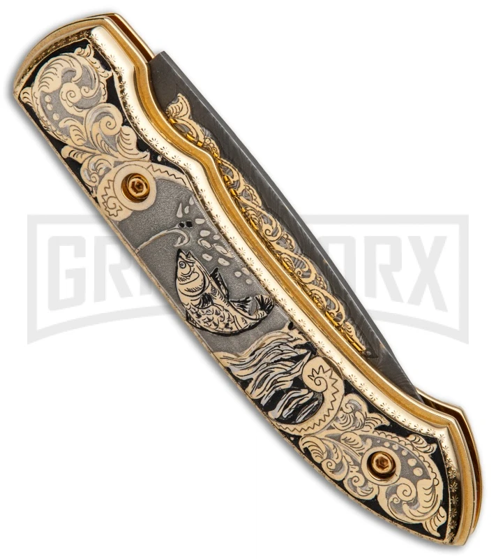 Custom Russian Gold Fish Automatic Knife - Damascus Plain 5 Custom Russian Gold Fish Automatic Knife - Damascus Plain - Image 3