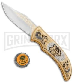 Custom Russian Gold Leopard Automatic Knife - Polish Plain -Kershaw Store Custom Russian Gold Leopard Auto Polish RV HC3 LEOPARD GX 31048 jr bottlecap large