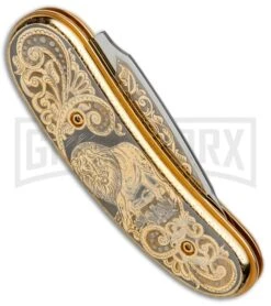 Custom Russian Gold Lion Automatic Knife - Polish Plain 10 Custom Russian Gold Lion Automatic Knife - Polish Plain -Kershaw Store Custom Russian Gold Lion Auto Polish RV HC2 LION GX 31052 jr side large