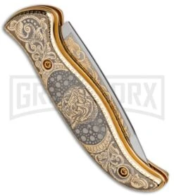 Custom Russian Gold Tiger Automatic Knife - Polish Plain 10 Custom Russian Gold Tiger Automatic Knife - Polish Plain -Kershaw Store Custom Russian Gold Tiger Auto Polish RV HC1 TIGER 1 GX 31046 jr side large