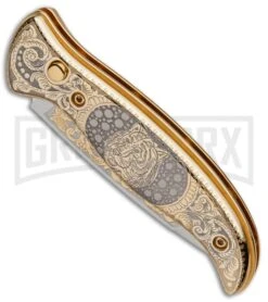 Custom Russian Gold Tiger Automatic Knife - Polish Plain 9 Custom Russian Gold Tiger Automatic Knife - Polish Plain -Kershaw Store Custom Russian Gold Tiger Auto Polish RV HC1 TIGER 1 GX 31046 jr spine large