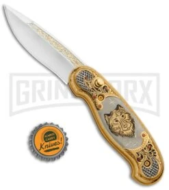 Custom Russian Gold Wolf Automatic Knife - Polish Plain -Kershaw Store Custom Russian Gold Wolf Auto Polish RV HC2M WOLF GX 31047 jr bottlecap large
