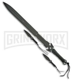Dead Walker Guarded Assailant Black Cord Wrapped Sword/Throwing Knife Set