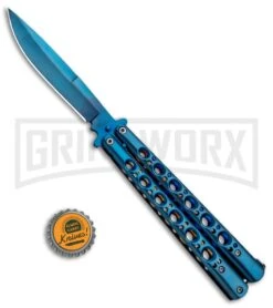 Chalkhill Balisong Blue Butterfly Knife - Blue Plain -Kershaw Store Deepak Special Blue Balisong Butterfly Blue Plain BK2BL BHQ 89898 jr bottlecap large