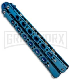 Chalkhill Balisong Blue Butterfly Knife - Blue Plain -Kershaw Store Deepak Special Blue Balisong Butterfly Blue Plain BK2BL BHQ 89898 jr side large