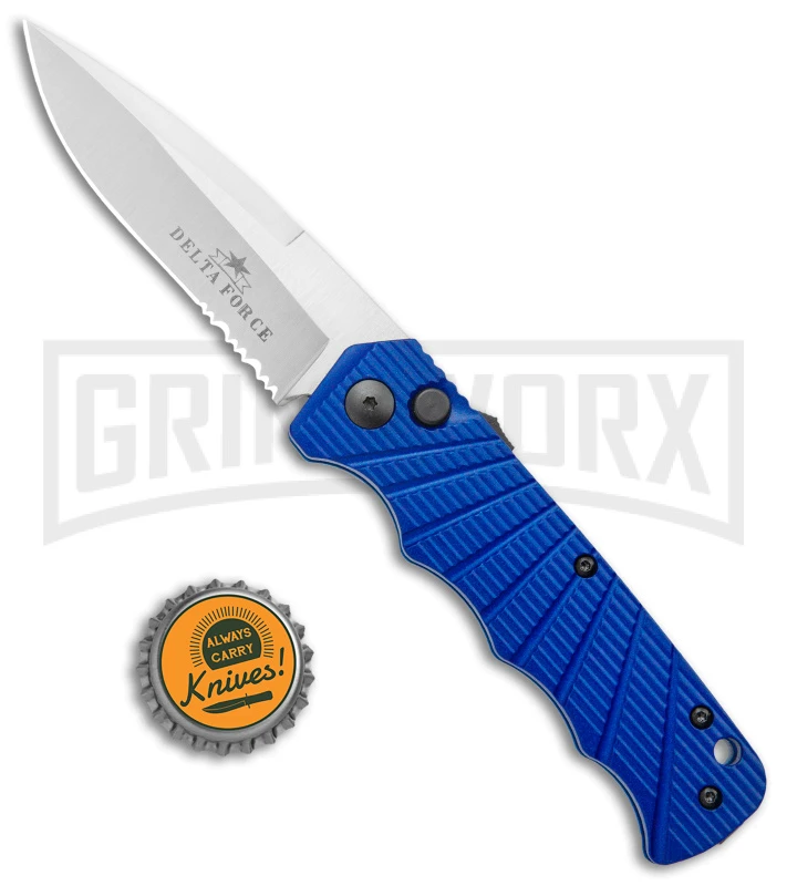 Delta Force Automatic Knife Blue Aluminum - Satin Serr 6 Delta Force Automatic Knife Blue Aluminum - Satin Serr - Image 4