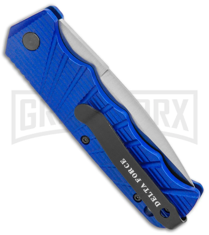 Delta Force Automatic Knife Blue Aluminum - Satin Serr 5 Delta Force Automatic Knife Blue Aluminum - Satin Serr - Image 3