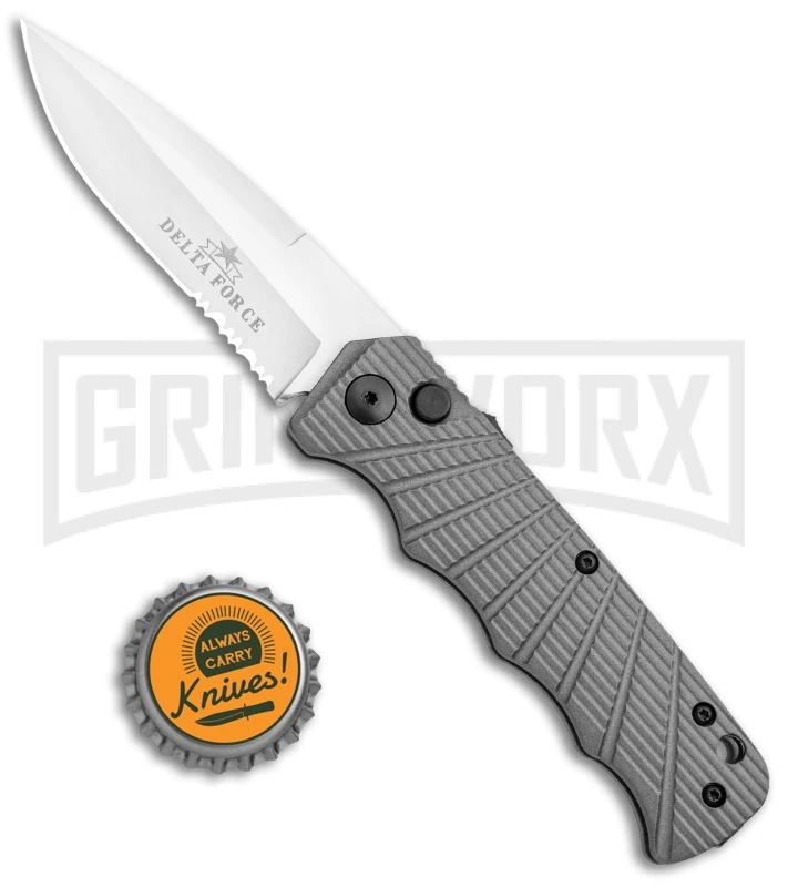 Delta Force Automatic Knife Gray Aluminum - Satin Serrated 6 Delta Force Automatic Knife Gray Aluminum - Satin Serrated - Image 4