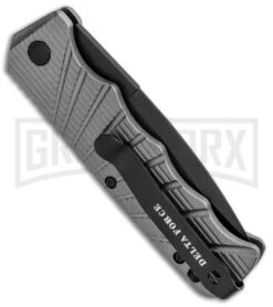 Delta Force Automatic Knife Gray Aluminum - Black Partially Serrated -Kershaw Store Delta Force Auto Gray Molded Plastic Black Partially Serrated GX 33545 jr side large
