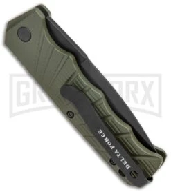 Delta Force Automatic Knife OD Green Aluminum Drop Point - Black Plain 8 Delta Force Automatic Knife OD Green Aluminum Drop Point - Black Plain -Kershaw Store Delta Force Auto Knife Green Aluminum Black GX 38060 jr side large