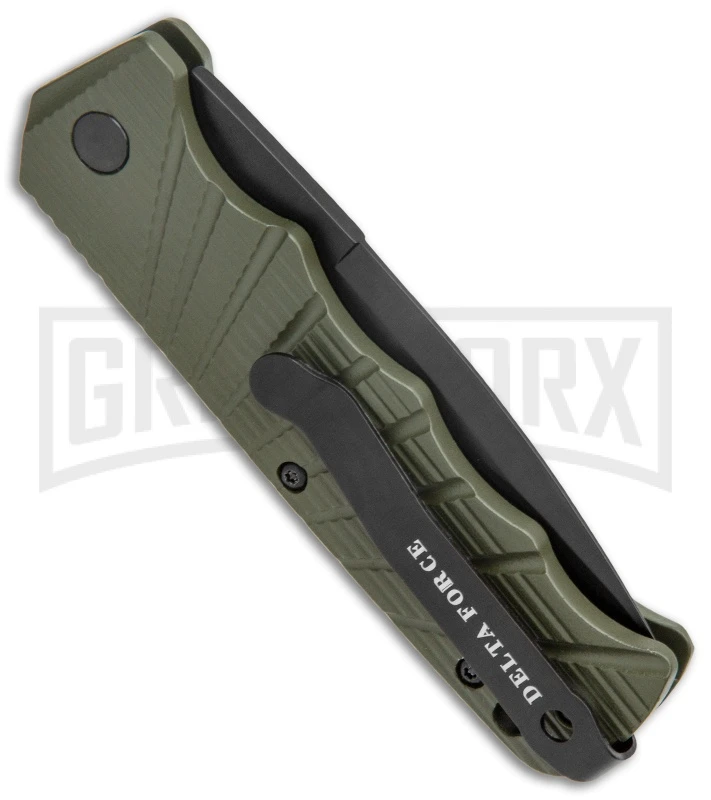 Delta Force Automatic Knife OD Green Aluminum Drop Point - Black Plain 5 Delta Force Automatic Knife OD Green Aluminum Drop Point - Black Plain - Image 3