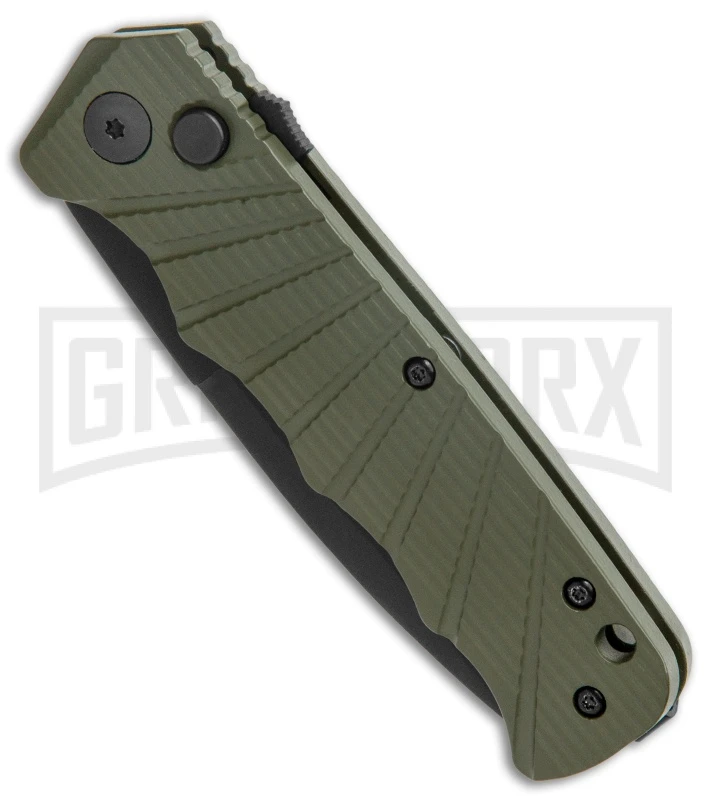 Delta Force Automatic Knife OD Green Aluminum Drop Point - Black Plain 4 Delta Force Automatic Knife OD Green Aluminum Drop Point - Black Plain - Image 2