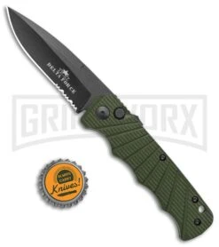 Delta Force Automatic Knife OD Green Aluminum Drop Point - Black Serr -Kershaw Store Delta Force Auto OD Green Aluminum DP Black Serr GX 38233 jr bottlecap large