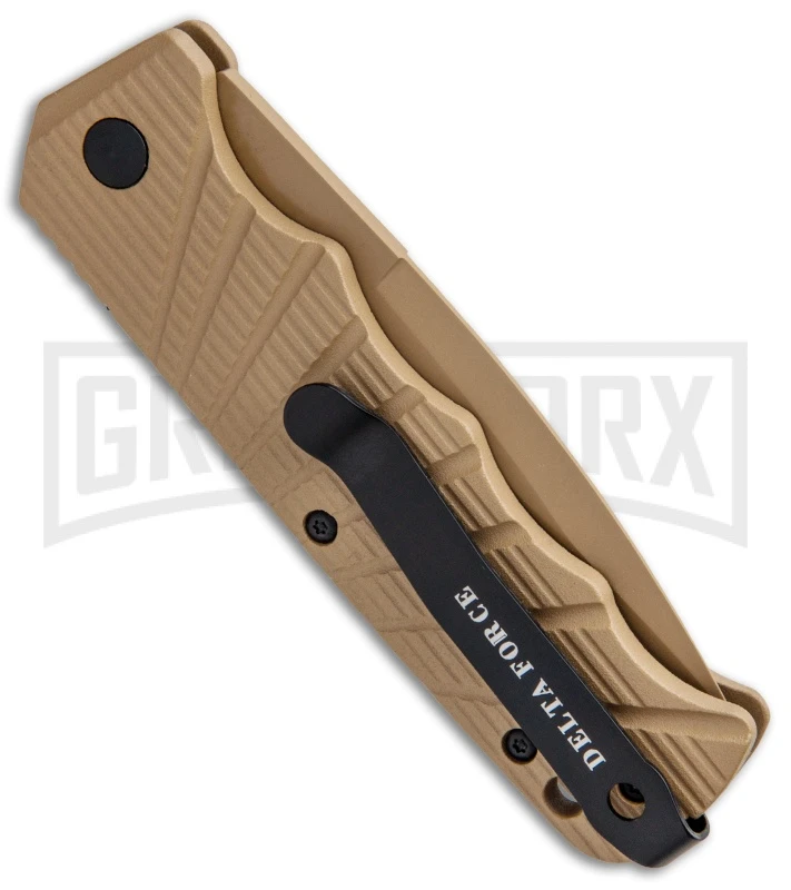 Delta Force Automatic Knife Tan Aluminum - Tan Plain 5 Delta Force Automatic Knife Tan Aluminum - Tan Plain - Image 3