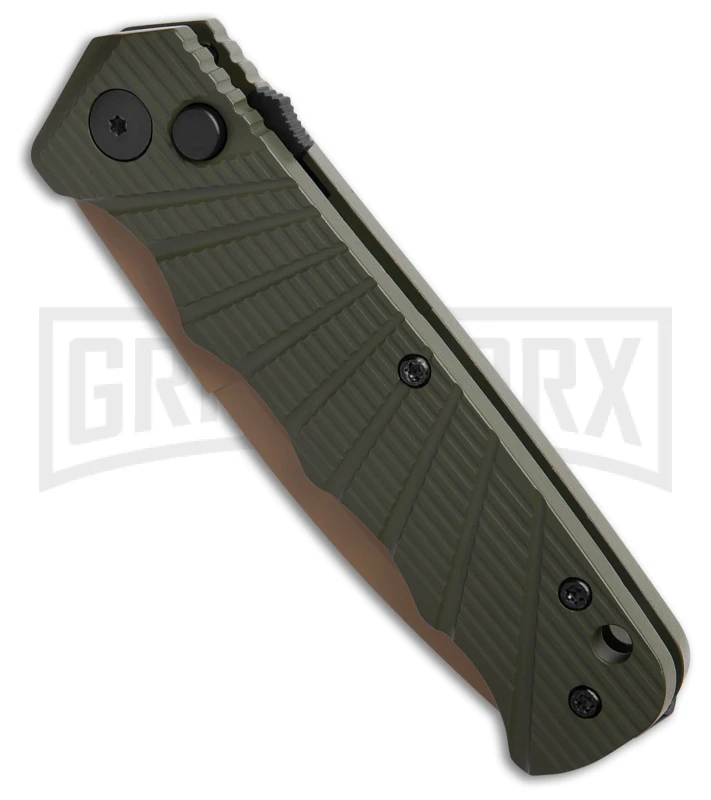 Delta Force Automatic Knife OD Green Aluminum Drop Point - Tan Serr 4 Delta Force Automatic Knife OD Green Aluminum Drop Point - Tan Serr - Image 2
