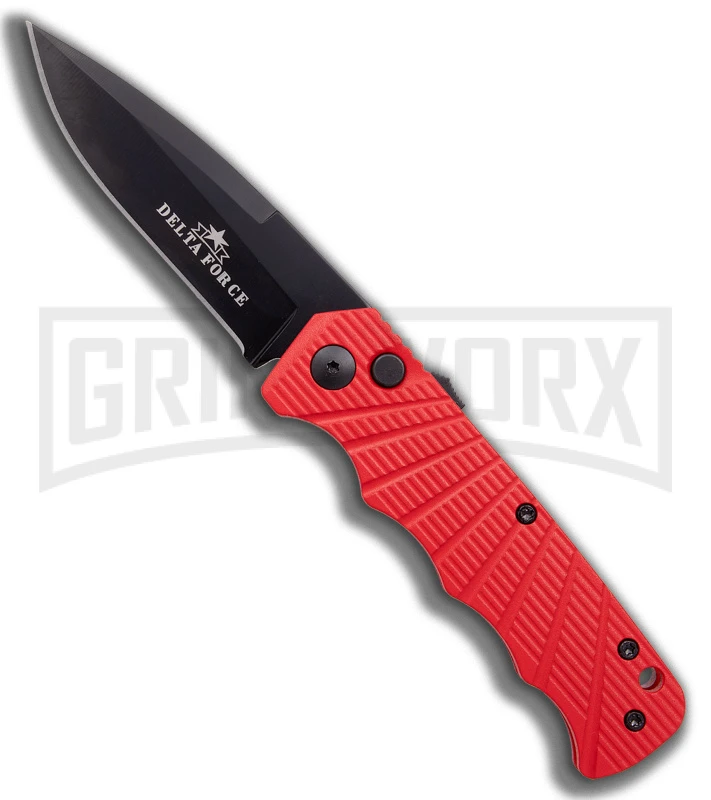 Delta Force Automatic Knife Red Aluminum - Black Plain 3 Delta Force Automatic Knife Red Aluminum - Black Plain