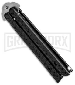 Dwarf Balisong Butterfly Knife Stonewash Trainer Black (3.25" Dull) -Kershaw Store Dwarf Balisong Butterfly SW Trainer Black Dull WG 860 GX 31508 jr side large