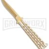 Flick Blue Balisong Butterfly Knife Gold - Drop Point Gold Plain -Kershaw Store Flick Gold Balisong Butterfly Knife Satin Gold BUTT 2036GD GX 36719 jr large