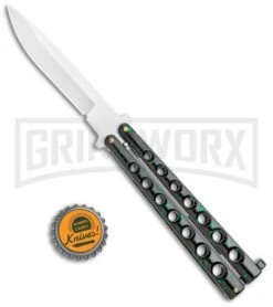 Flick Black/Green Balisong Butterfly Knife - Satin Plain -Kershaw Store Flick Green Balisong Butterfly Knife Satin GX 2607 jr bottlecap large