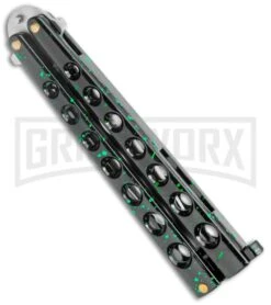 Flick Black/Green Balisong Butterfly Knife - Satin Plain -Kershaw Store Flick Green Balisong Butterfly Knife Satin GX 2607 jr side large