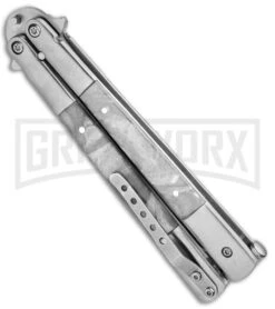 Regal White Swirl Balisong Butterfly Knife - Satin Serr -Kershaw Store Flipper White Swirl Balisong Satin Serr GC30MWT GX 31277 jr side large