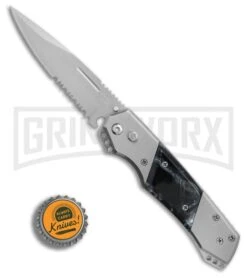Super Knife Croc Automatic Knife Stainless W/ Black Inlay - Satin Serr -Kershaw Store GA303MBK BP 25776 er bottlecap large