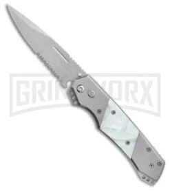 Super Knife Croc Automatic Knife Stainless W/ White Inlay - Satin Serr