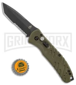 Gerber Propel Downrange OD Green Automatic Knife - Tanto Black Serr -Kershaw Store Gerber Auto Propel Downrange OD green black serr BHQ 67394 er size large