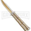 Gold Bone Balisong Drop Point Butterfly Knife - 2 Tone Plain 2 Gold Bone Balisong Drop Point Butterfly Knife - 2 Tone Plain -Kershaw Store Gold Bone Balisong DP Butterfly TT Plain GX 37370 jr large