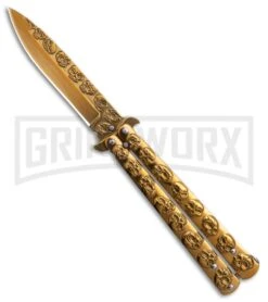 Gold Skull Balisong Butterfly Knife - Gold Plain