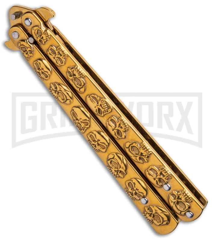 Gold Skull Balisong Butterfly Knife - Gold Plain 5 Gold Skull Balisong Butterfly Knife - Gold Plain - Image 3