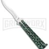 Scoundrel Speckled Green Balisong Butterfly Knife Kriss - Satin Plain -Kershaw Store Green Speckled Balisong Butterfly Knife Satin Kriss GX 37357 jr large