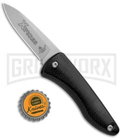Hubertus XPress Carbon Fiber Scale Release Automatic Knife - Bead Blast Plain -Kershaw Store Hubertus XPress CF Scale Realease BB Plain 68.469.XP .11 GX 32278 jr bottlecap large