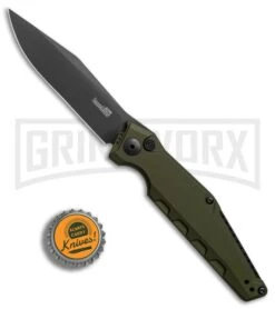 Kershaw Launch 7 Galyean OD Green Automatic Knife - Black Plain -Kershaw Store Kershaw Galyean Launch 7 OD Green black BHQ 75927 er bottlecap large