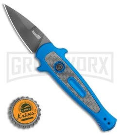 Kershaw Launch 12 CA Legal Blue Mini Stiletto Automatic Knife - Black Plain -Kershaw Store Kershaw Launch 12 Mini Stiletto Automatic Knife Blue 2.5 Black 7130BLUBLK BHQ 117930 LS Bottlecap large
